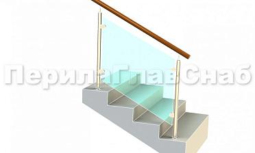 Ограждение с деревянным поручнем с зажимными стеклодержателями и стойками купить в Перми