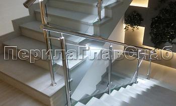 Нержавеющие перила и ограждения со стеклом и подсветкой в Перми. Готовые проекты ПерилаГлавСнаб