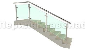 Ограждение лестницы с квадратными стойками и пластинчатыми стеклодержателями в Перми. Готовые проекты ПерилаГлавСнаб