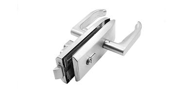 Замок для стеклянной двери с нажимной ручкой и притвором, евроцилиндр односторонний ключ/защелка, с ответной частью на стену, шлифованный t155-2 SSS  купить в Перми