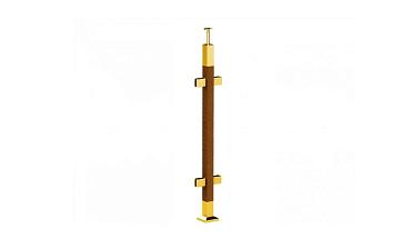 Готовая стойка 40х40х950 мм, деревянная, со вставками из нержавеющей стали 2х100 мм с 4 зажимными стеклодержателями, под золото k740-3-G купить в Перми