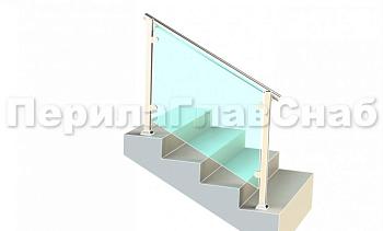 Ограждения для лестницы с поручнем на выносе с зажимными стеклодержателями и квадратными стойками в Перми. Готовые проекты ПерилаГлавСнаб