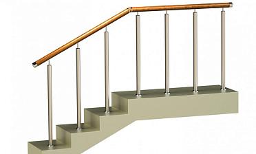 Ограждения со стойками в каждую ступень с круглым деревянным поручнем без ригелей купить в Перми