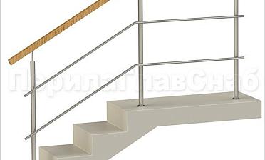 Два ригеля на сварке, квадратный деревянный поручень и круглые стойки купить в Перми