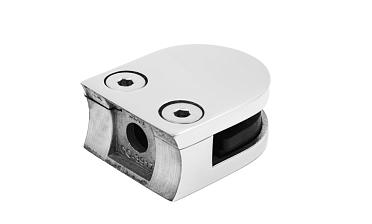 Стеклодержатель литой с вставками под стекло 8-10 мм, 4+4 мм, закругленный под стойку Ø38,1 мм (40х22х50), полированный, (AISI 304) k001-10 купить в Перми