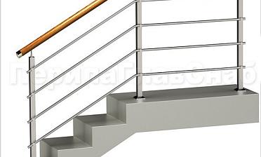 Четыре ригеля на держателях, круглый деревянный поручень и квадратные стойки купить в Перми