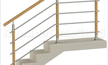 Четыре ригеля на держателях, квадратный деревянный поручень и стойки с деревянными вставками купить в Перми