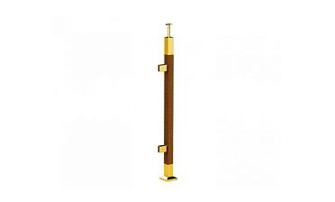 Готовая стойка 40х40х950 мм, деревянная, со вставками из нержавеющей стали 2х100 мм с 2 зажимными стеклодержателями, под золото k740-4-L-G купить в Перми