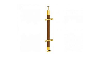Готовая стойка 40х40х950 мм, деревянная, со вставками из нержавеющей стали 2х100 мм с 2 пластинчатыми стеклодержателями, под золото k740-2-G купить в Перми