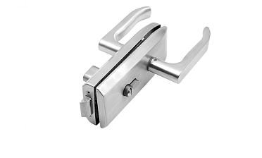 Замок для стеклянной двери с нажимной ручкой без притвора, евроцилиндр односторонний ключ/защелка, в комплекте ответная часть на стекло t155 SSS  купить в Перми