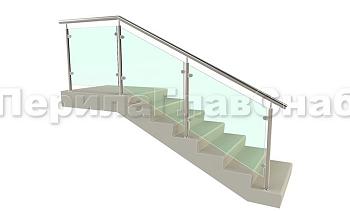 Ограждение для лестницы из нержавейки с зажимными стеклодержателями для крыльца в Перми. Готовые проекты ПерилаГлавСнаб