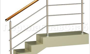 Три ригеля на сварке, круглый деревянный поручень и круглые стойки купить в Перми