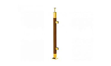 Готовая стойка 40х40х950 мм, деревянная, со вставками из нержавеющей стали 2х100 мм с 2 зажимными стеклодержателями, под золото k740-4-R-G купить в Перми