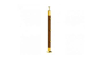 Готовая стойка 40х40х950 мм, деревянная, со вставками из нержавеющей стали 2х100 мм с 3 ригеледержателями k740-1-G купить в Перми