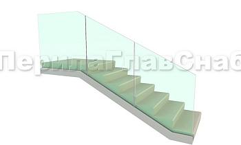 Цельностеклянное ограждение на зажимном алюминиевом профиле для крыльца в Перми. Готовые проекты ПерилаГлавСнаб