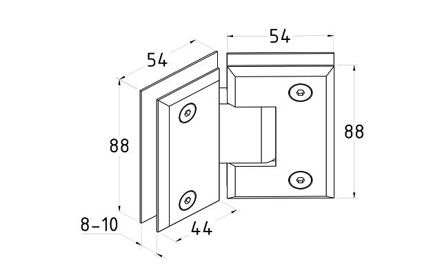 Петля для душевой стекло-стекло 90х55 мм, 135°, нержавеющая сталь AISI 304, полированная t302 PSS 3