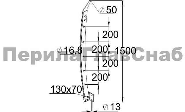 Стойка эксклюзивная с 5 отверстиями под ригель, крепление в торец, нерегулируемый ложемент (AISI 304) k776 2