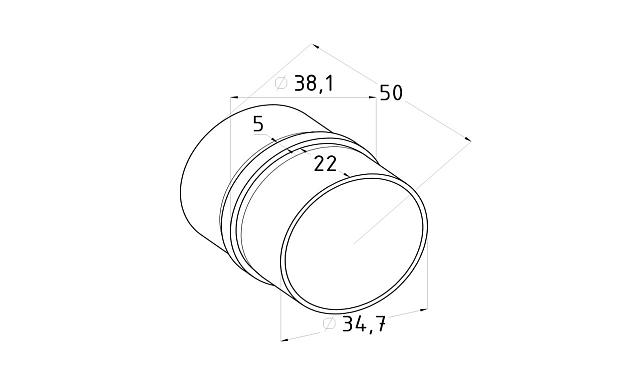 Соединитель трубы Ø38.1 мм, (AISI 304), шлифованный k086-2 2