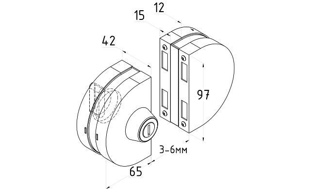 Замок для стеклянной двери с ответной частью на стекло, без вырезов в стекле шлифованный t109 SSS 3