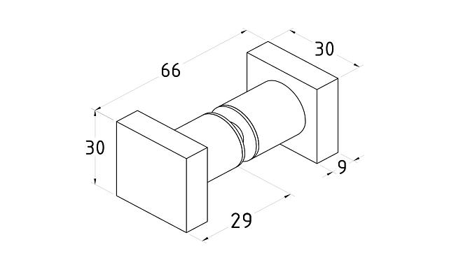 Ручка-кноб квадратная для стекла 6-12 мм, нержавеющая сталь AISI 304, полированная t669 PSS 3