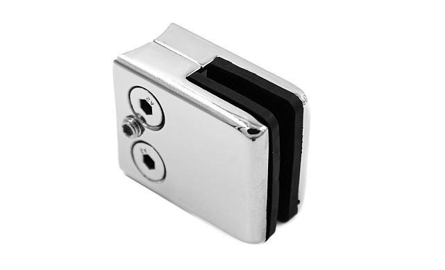 Стеклодержатель штампованный  под стекло 8 мм (4+4 мм), квадратный, под стойку Ø38.1 мм (40х24х48), полированный (AISI 304) k351 6