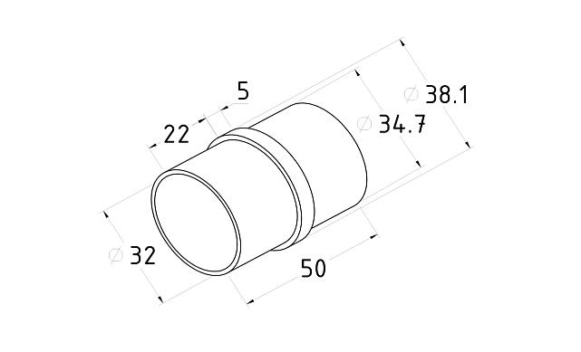 Соединитель трубы Ø38.1 с насечками, полированный, (AISI 316) k086-3 2