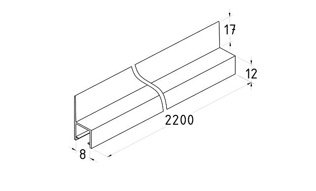 Уплотнитель для стекла 8 мм, непрозрачный черный, 180°, стекло-стекло 2200 мм t204-2 BL-U 2