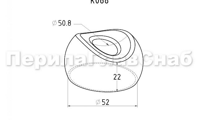 Наконечник штампованный (СПС) прямой 90° на трубу Ø50.8 мм, для поручня Ø50.8 мм, полированный, нержавеющий, AISI 304, k068 3