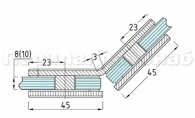 Коннектор для душевой кабины стекло-стекло 135° 45х45 мм латунь-хром t726 PC 2