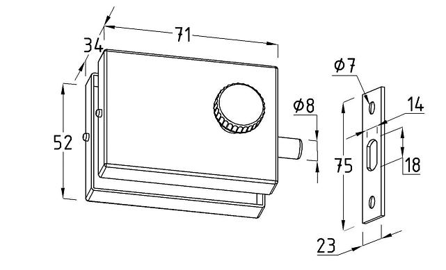 Защелка с ответной частью на стену и пол, полированная, вырез 17 t138 PSS 4