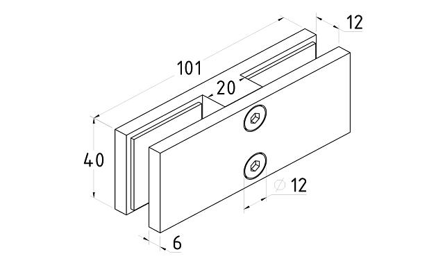 Соединитель стекол, прямой, 101х40, нержавеющая сталь AISI 304, полированная k118 2