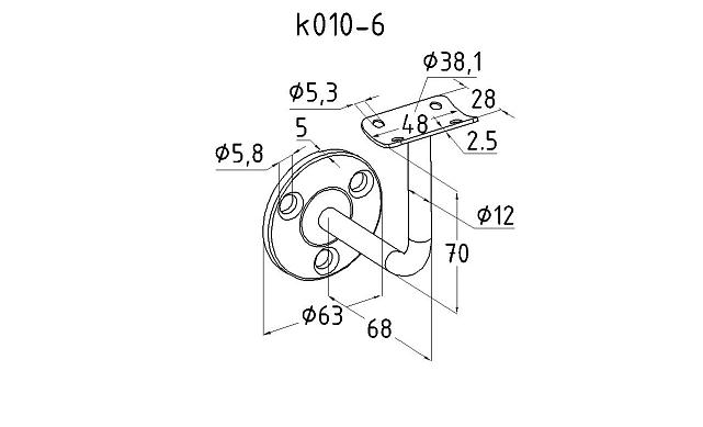 Пристенок с ложементом под Ø38.1 мм, сварной, полированный, (AISI 201) k010-6 2