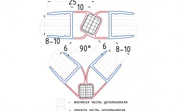 Комплект уплотнителей для стекла 8мм (2 шт.), полупрозрачный черный, стекло-стекло, с магнитом 90°/180°, 2,2 м t210-2 BL 3