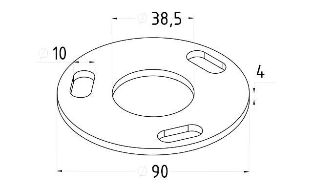 Фланец стойки 38/90 х 5 (4,3) х AISI 304 #200 3 отв х М10 х 20 k116-38-7 3