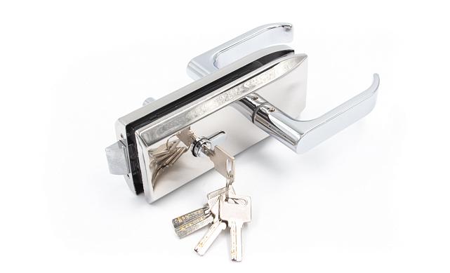 Замок для стеклянной двери с нажимной ручкой, евроцилиндр односторонний ключ/защелка, с ответной частью на стекло, полированный t155 PSS 4