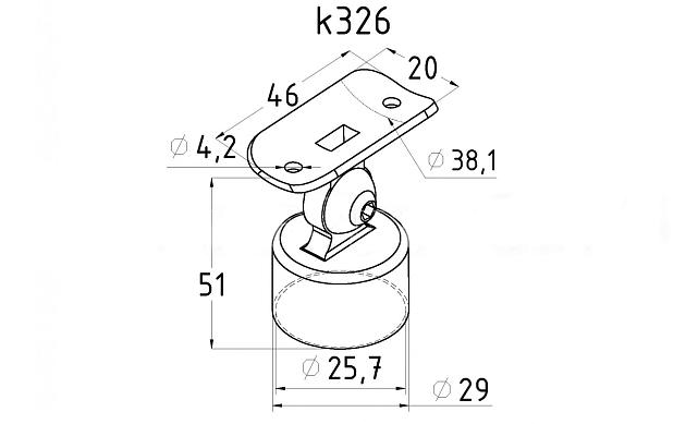 Наконечник наружный на стойку Ø25.4 мм, с регулируемым ложементом под трубу Ø38.1 мм, литой, полированный, нержавеющий AISI 304, k326 2
