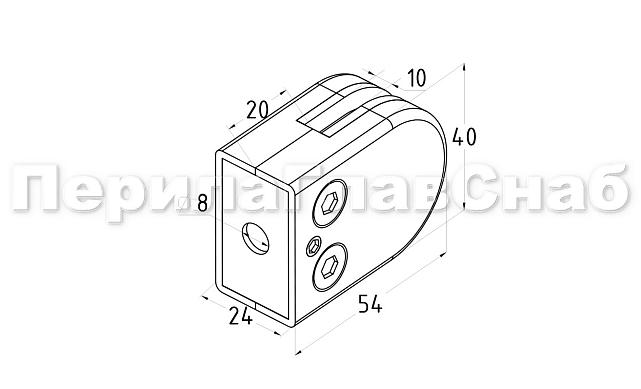 Стеклодержатель штампованный под стекло 10 мм (5+5 мм), на плоскость 40х24х54 полированный (AISI 304) k539-10 2