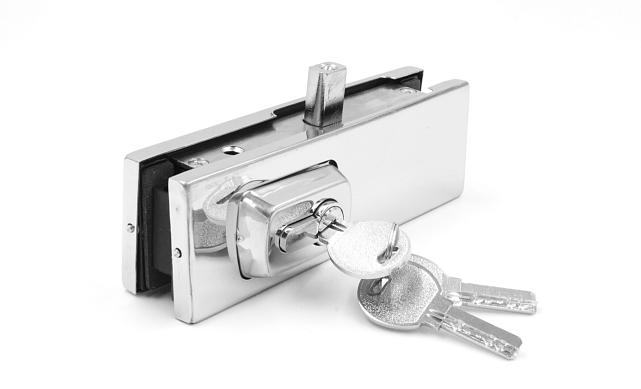 Замок для стеклянной двери угловой с круглым ригелем комплект, шлифованный t150 SSS 7