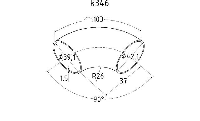 Отвод поручня под сварку Ø42.4 мм, полированный, (AISI 304) k346 2
