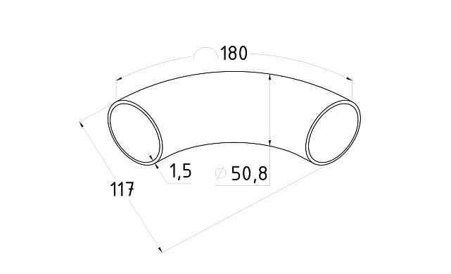 Длинный отвод поручня под сварку Ø50.8х180х1.5 мм, длина 180 мм, полированный 400 Grit, (aisi 304) k021-11 2