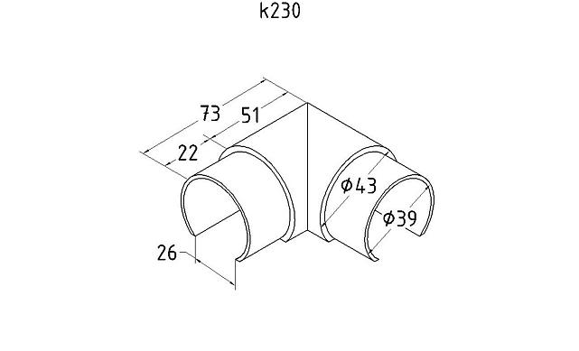 Отвод с пазом Ø42.4 мм, полированный (AISI 316) k230 2